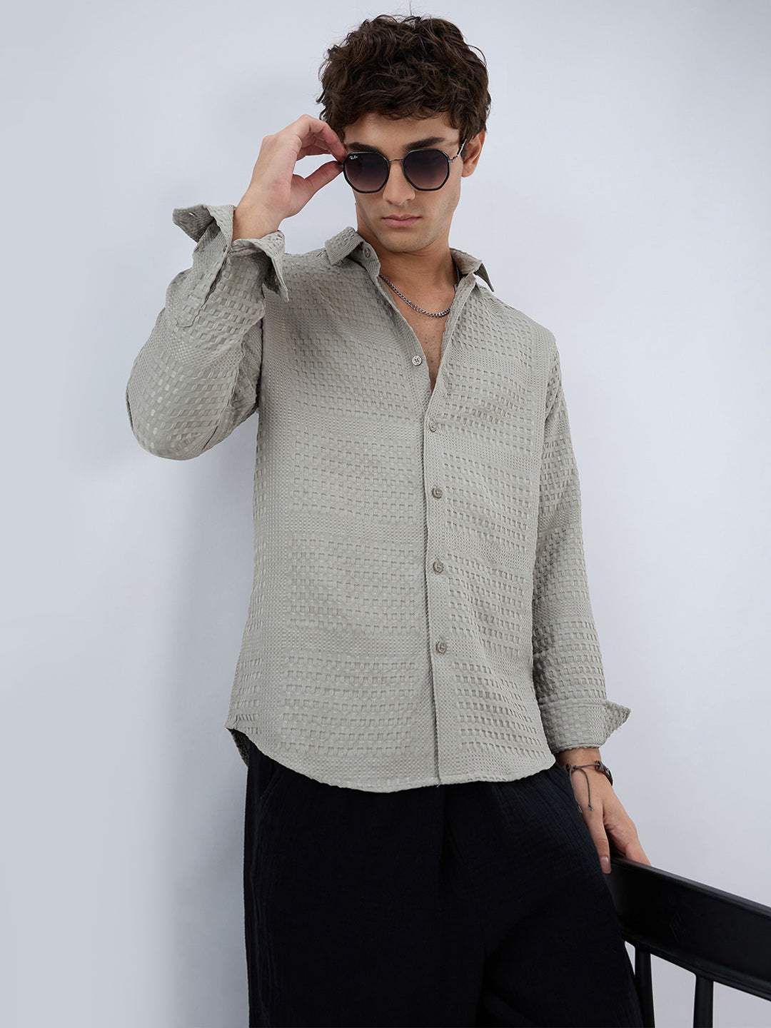 Intricate Grey Raised Motif Textured Shirt