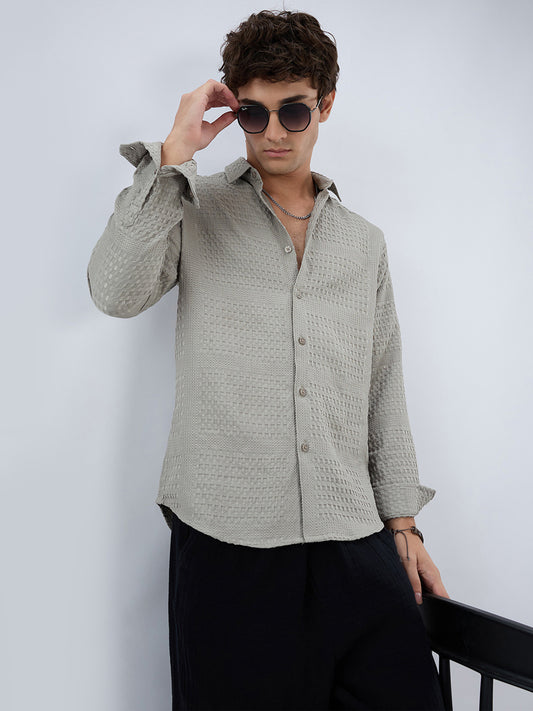 Intricate Grey Raised Motif Textured Shirt