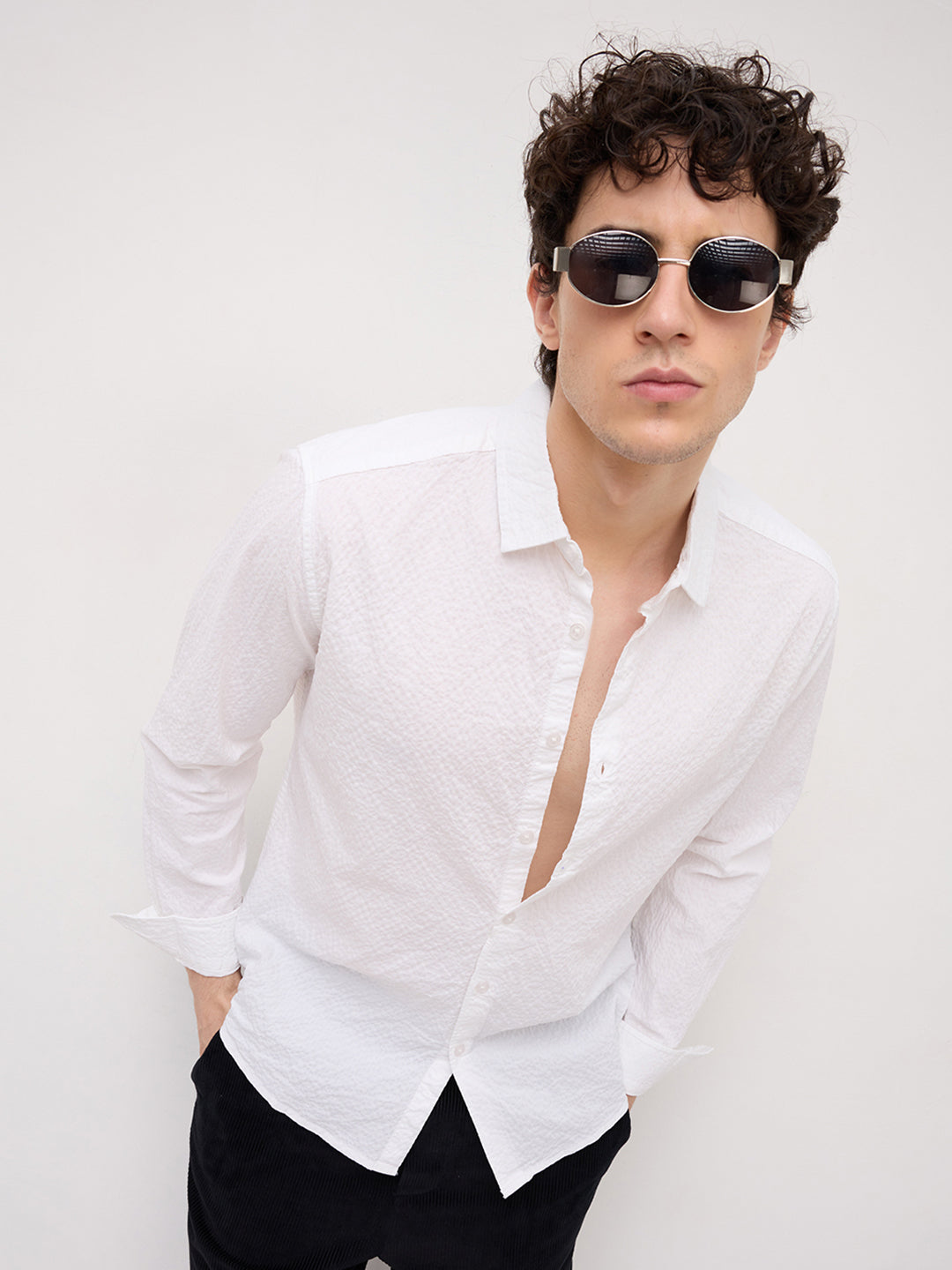 Pearl White Bubble Textured Shirt