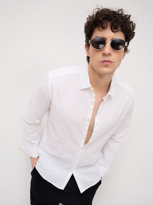 Pearl White Bubble Textured Shirt