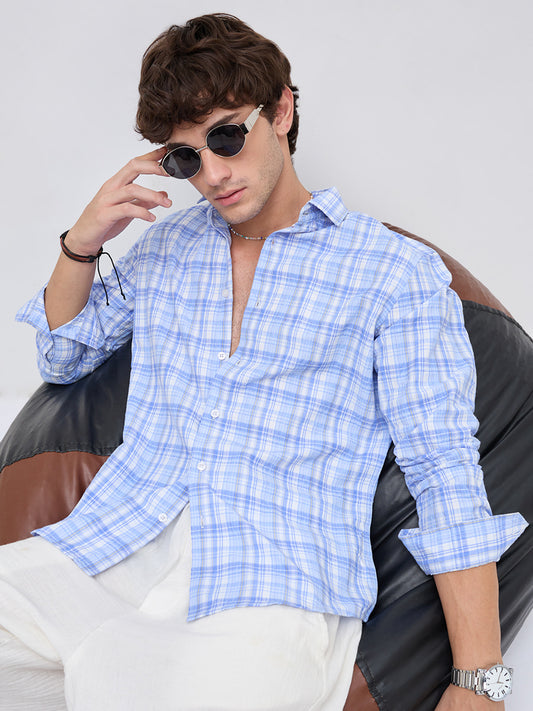 Classic Blue & White Balanced Seersucker Checks Shirt