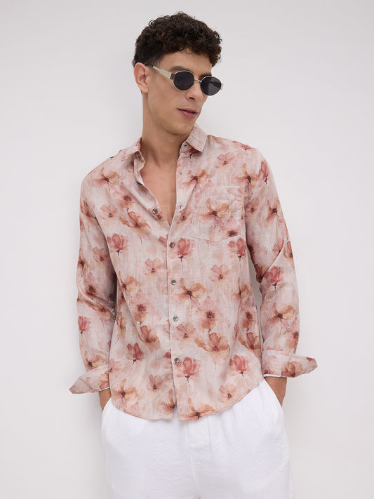 Peachy Pink Floral Vacation Shirt