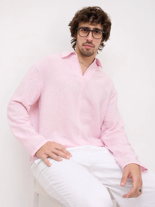 Soft Pink Fine Textured Center Seam Oversized Shirt
