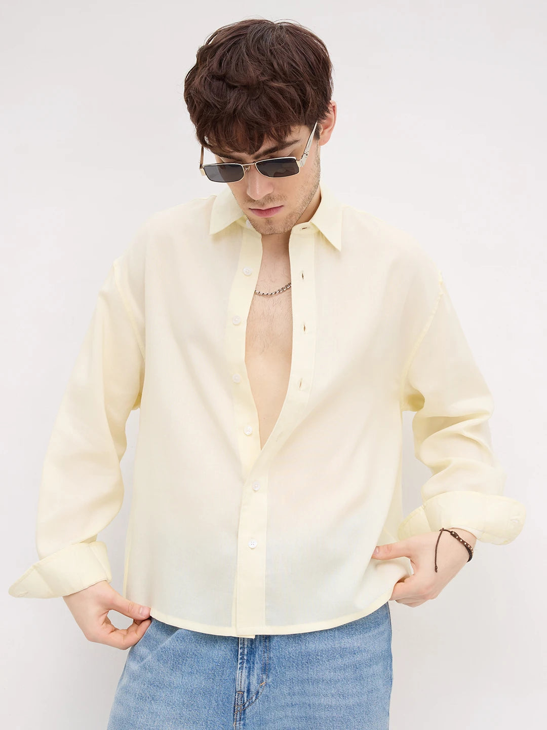 Serene Buttercream Yellow Lyocell Boxy Fit Crop Shirt