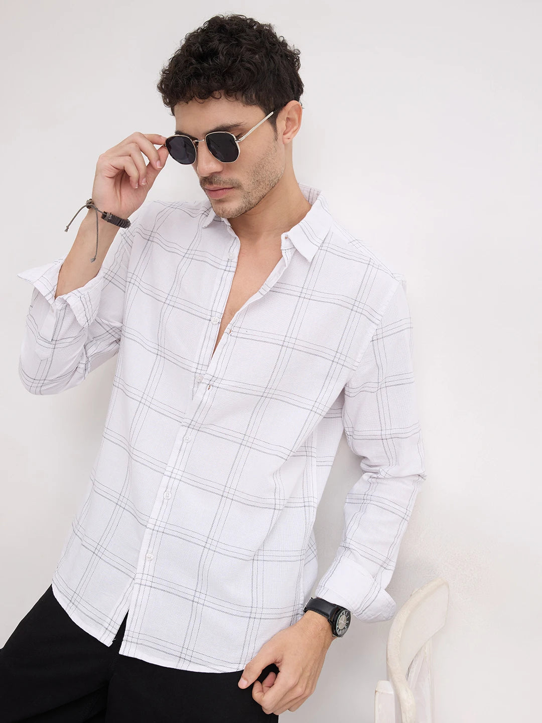 Whiteframe Contrast Chalkline Checked Shirt