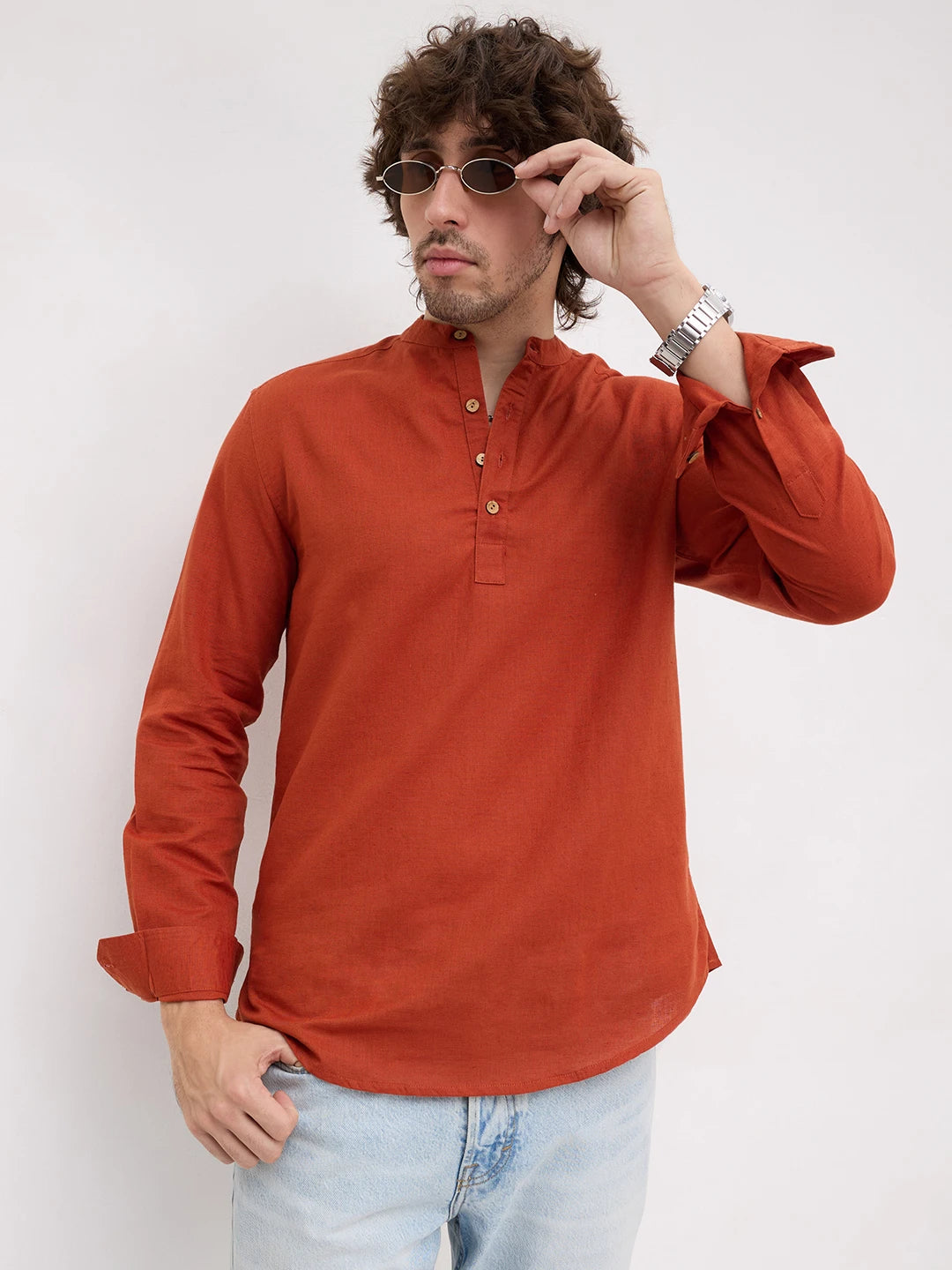 Rich Radiant Rust Red Linen Blend Kurta