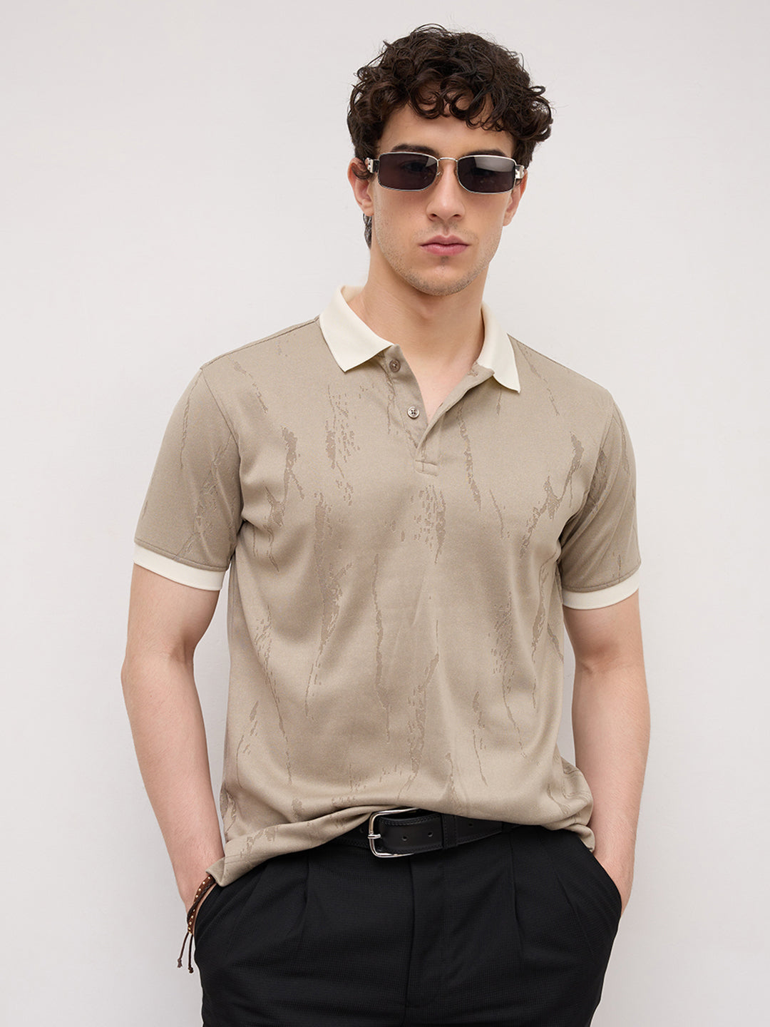 Classic Grey Textured Contrast Polo Knit T-Shirt