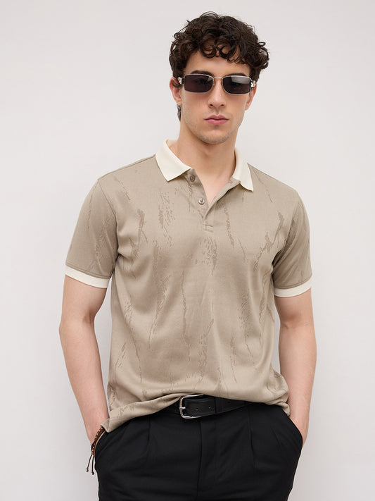 Classic Grey Textured Contrast Polo Knit T-Shirt
