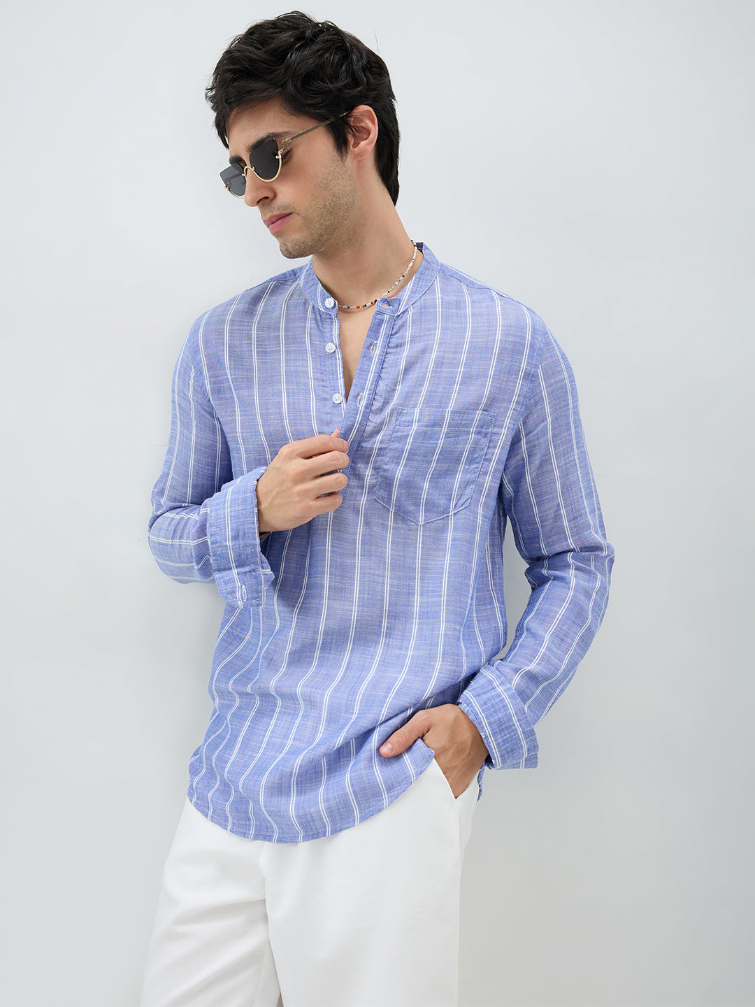 Steel Blue Striped Kurta