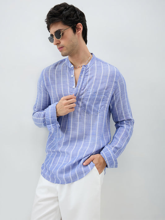 Steel Blue Striped Kurta