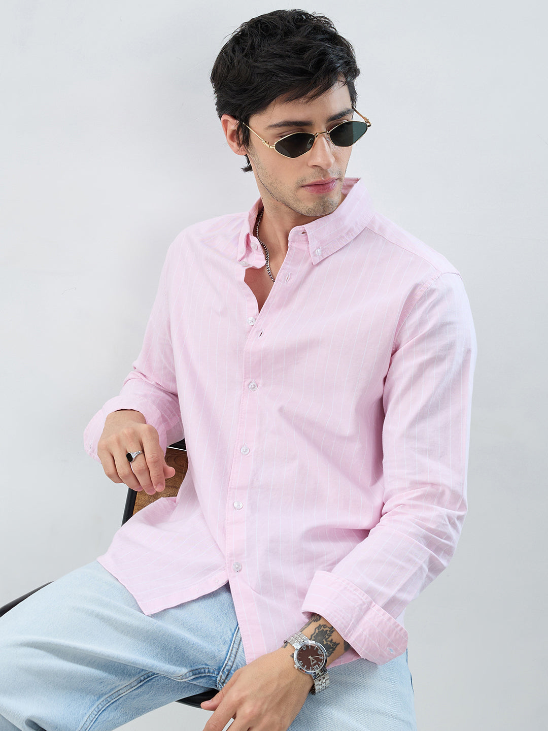 Pastel Pink Refined Pinstripe Oxford Button-Down Business Shirt