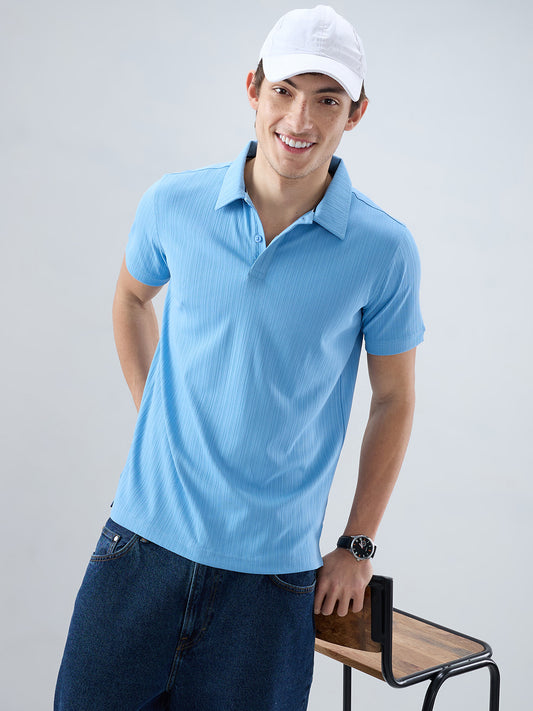 Refined Blue Hairline Striped Polo Knit T-Shirt