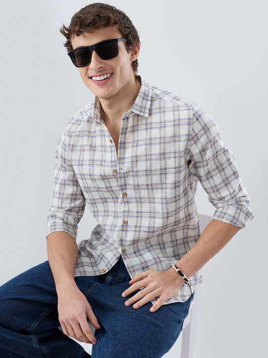 Coastal Beige & White Box Checks Shirt