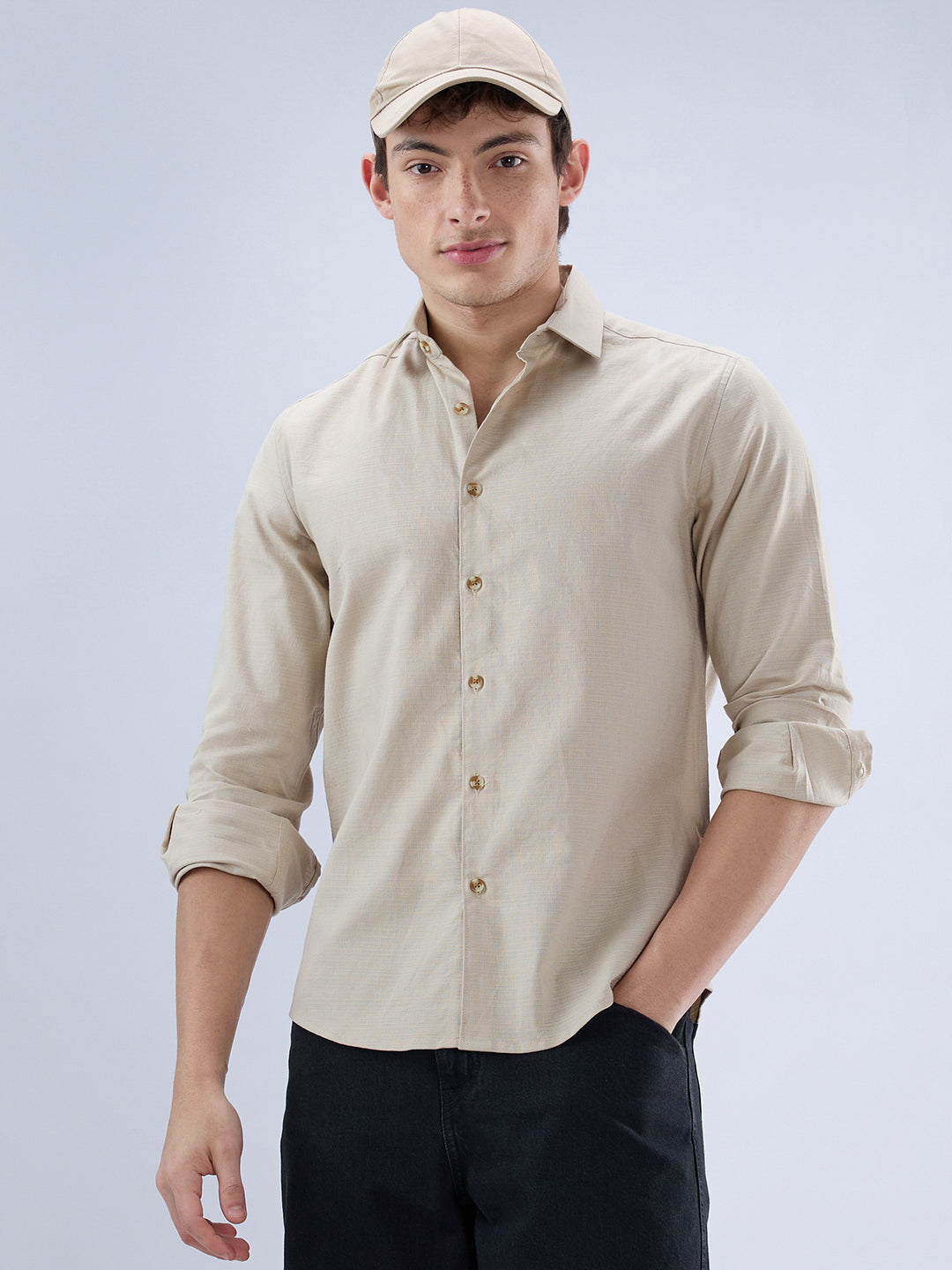 Bone Beige Contemporary Everyday Shirt