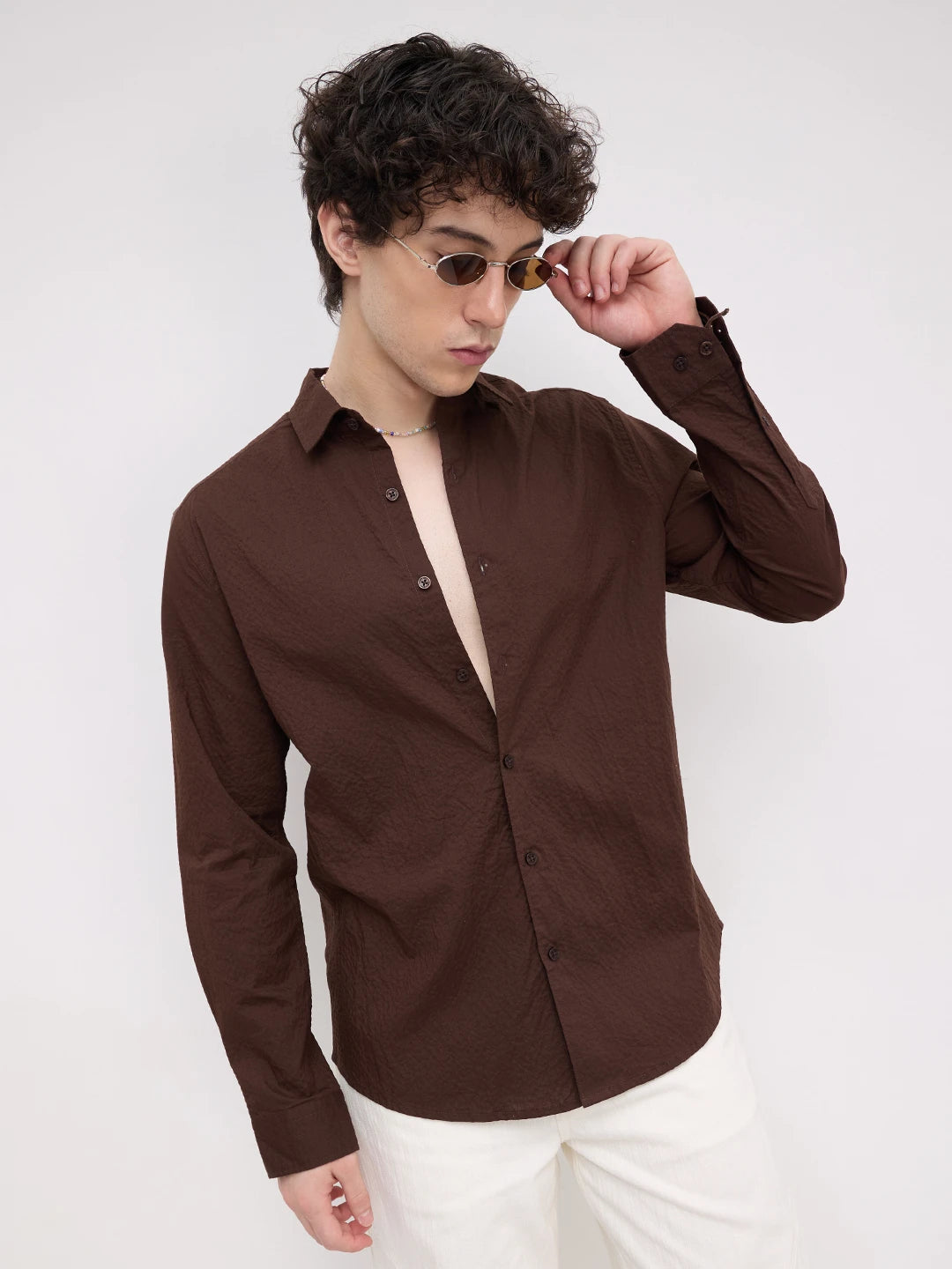 Brown Fine Horizontal Textured Shirt