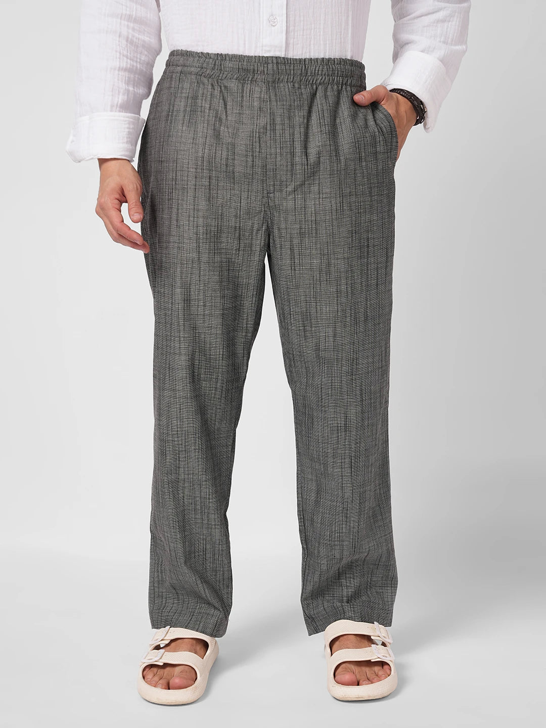 Grey & Black Micro Textured Tapered Trousers