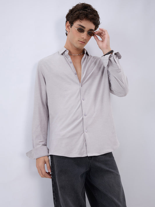 Classic Solid Plush Grey Knitted Shirt