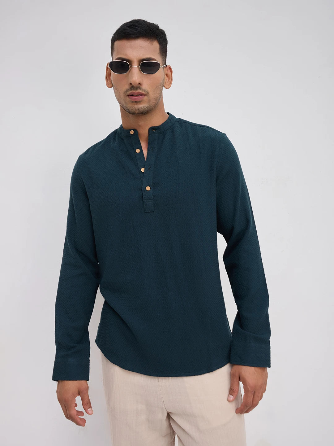 Rich Emerald Green Lozenge Textured Kurta