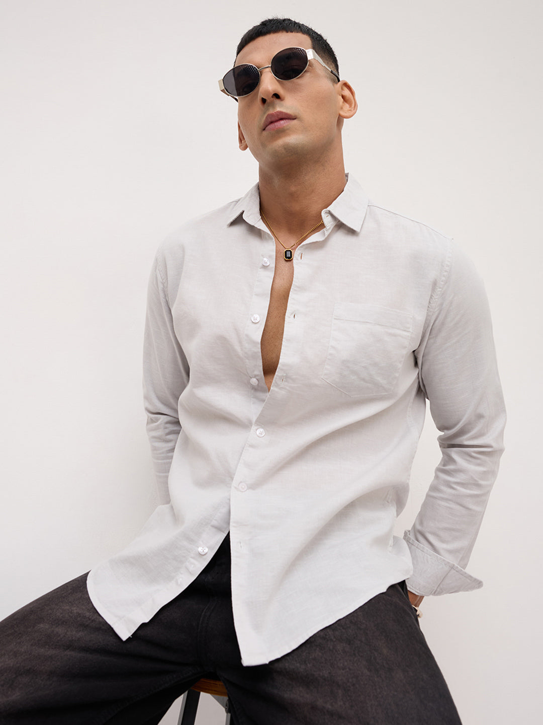 Trendy Pastel Grey Fine Textured Shirt