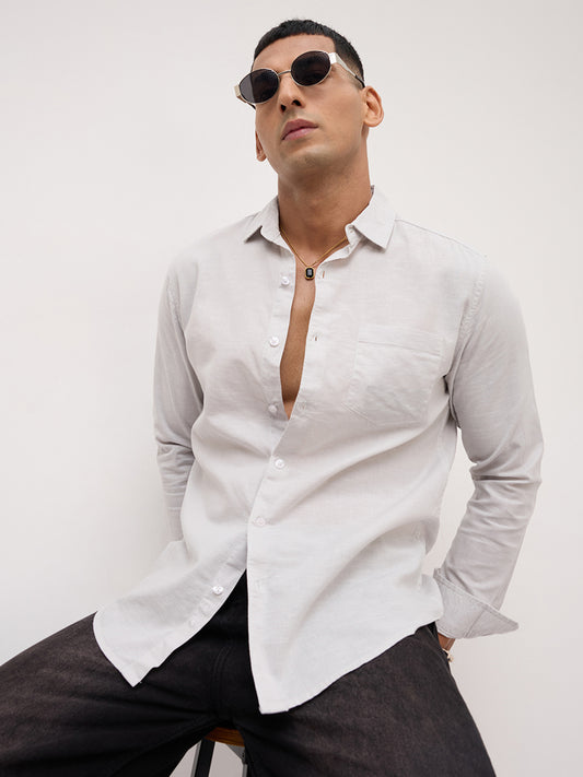 Trendy Pastel Grey Fine Textured Shirt