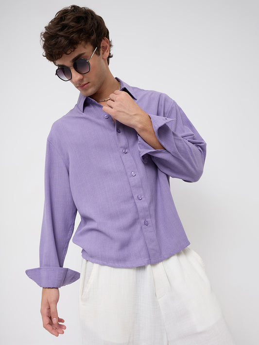 Soft Amethyst Fine Weave Boxy Fit Crop Shirt