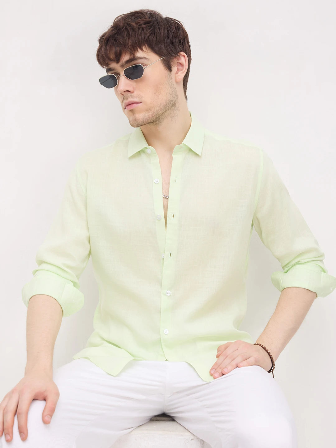 Sheer Pastel Tea Green Lyocell Shirt