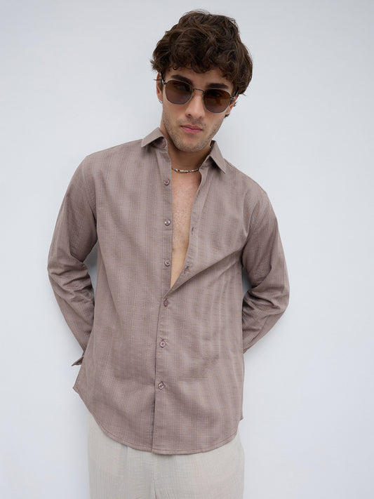 Muted Taupe Elevated Grid Detail Textured Shirt