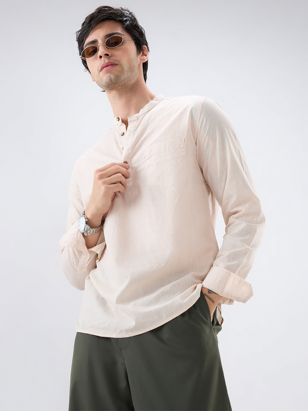 Alabaster Cream Slub Textured Kurta