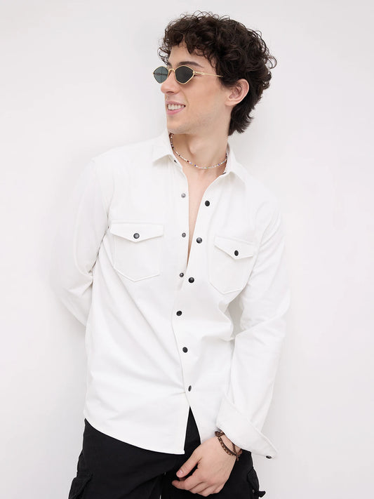 Snow White Twin Pocket Knitted Shirt