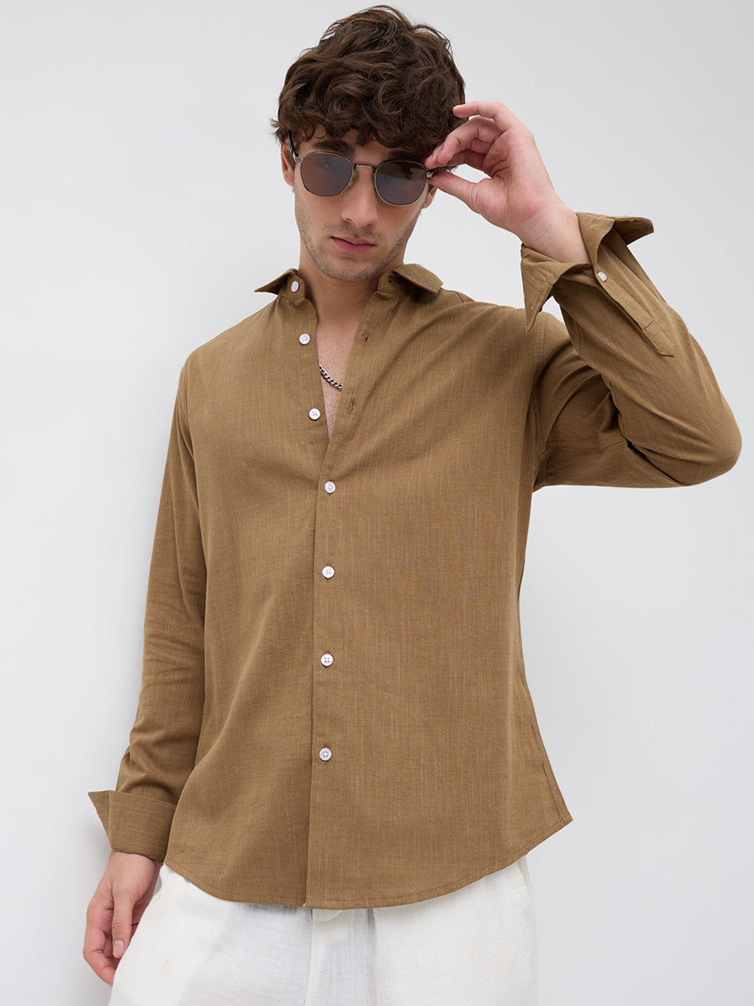 Peanut Brown Textured Shirt
