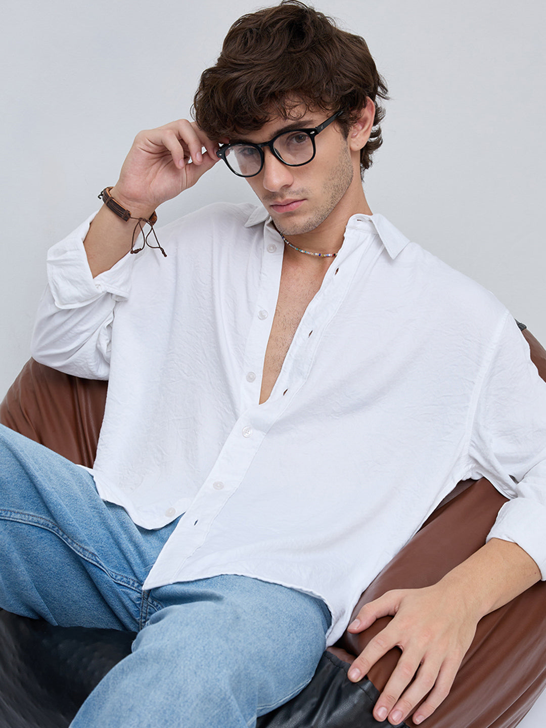 Soft Snow White Crinkled Boxy Fit Crop Shirt
