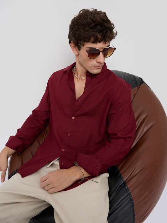 Elegant Maroon Linen Blend Everyday Shirt