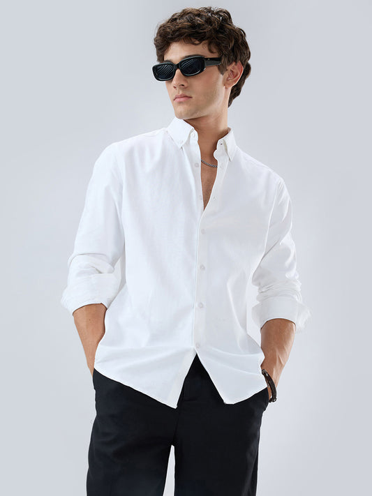 Solid Snow White Oxford Button down Collar Shirt