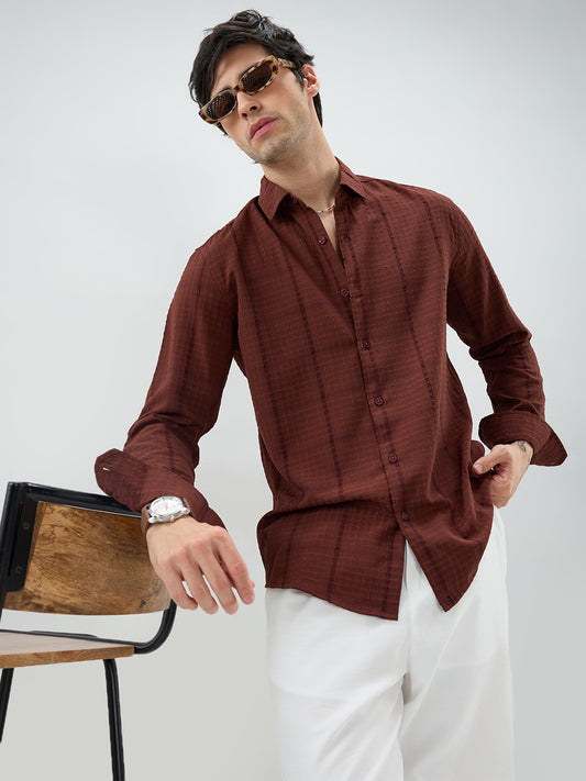 Brunette Brown Micro Checks Textured Shirt