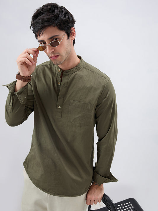 Elegant Olive Poplin Kurta