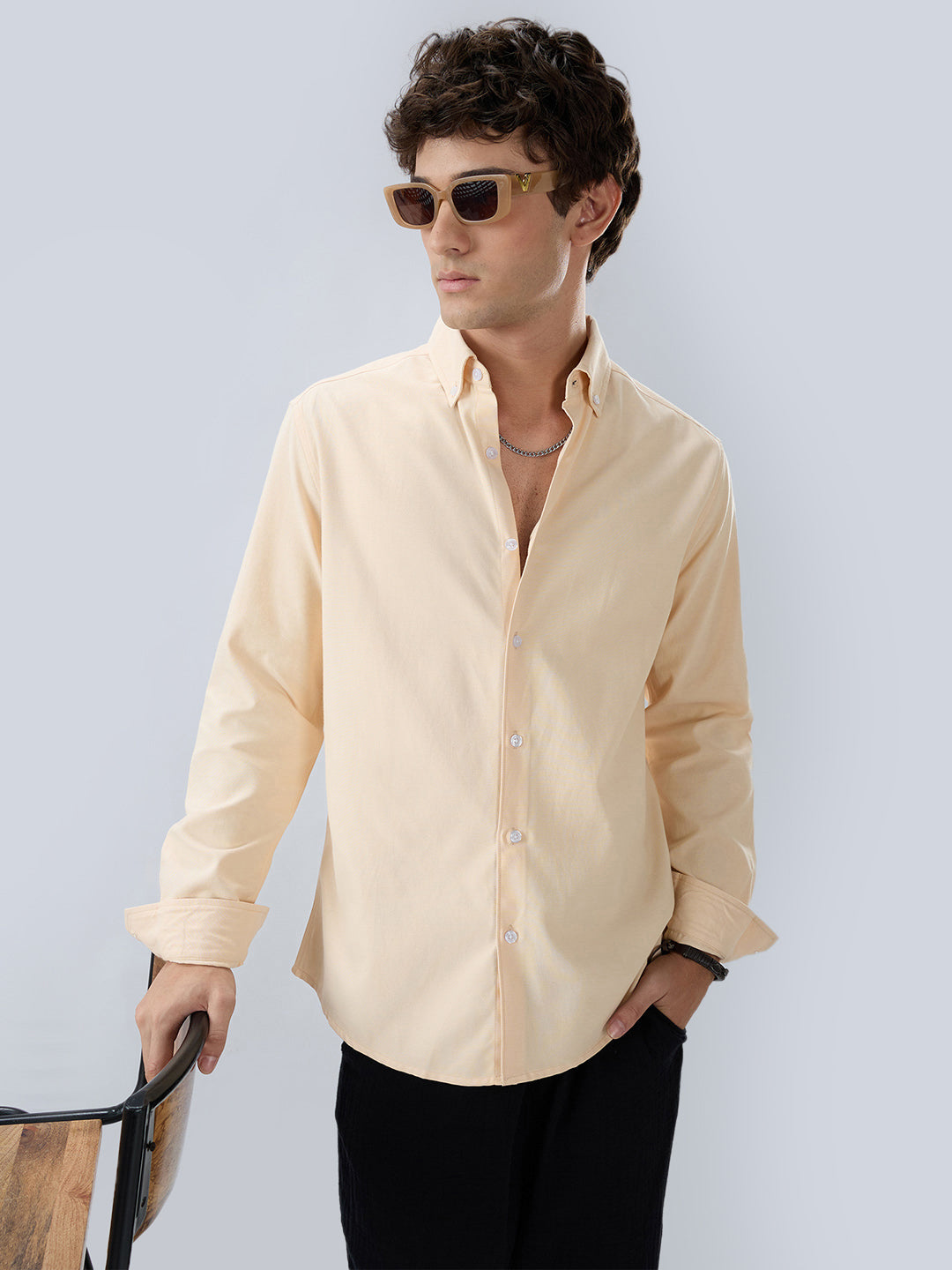 Solid Peach Smooth Finish Oxford Shirt