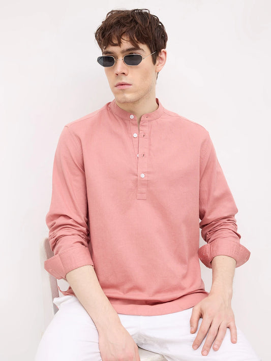 Rich Coral Linen Blend Kurta
