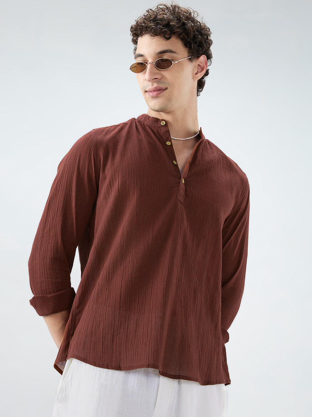 Sheer Brown Linear Crepe Kurta