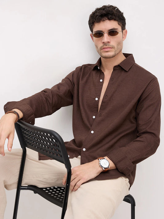 Luxe Deep Saddle Brown Linen Blend Shirt