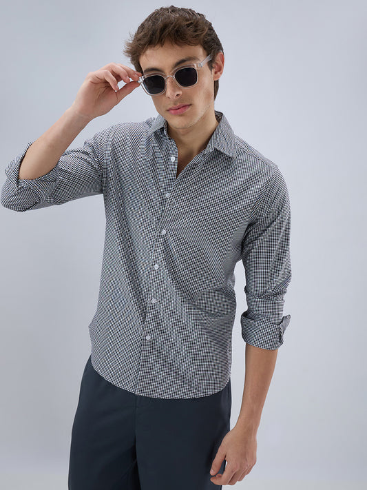 Monochrome Micro Gingham Checks Oxford Shirt