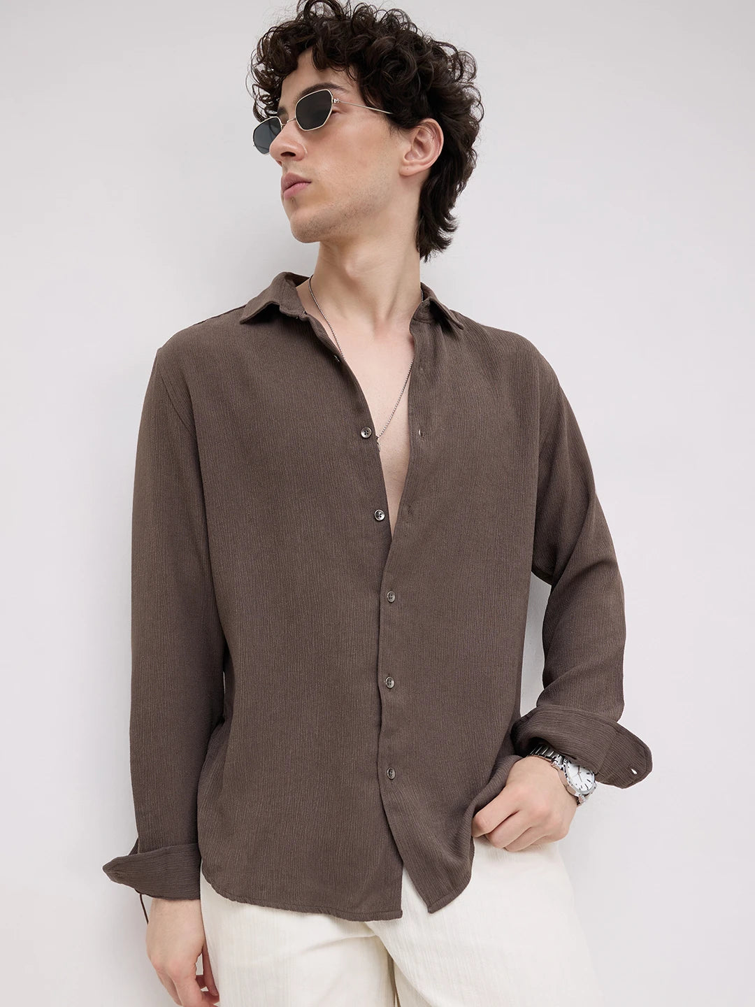 Crushed Warm Grey Textured Trail Shirt