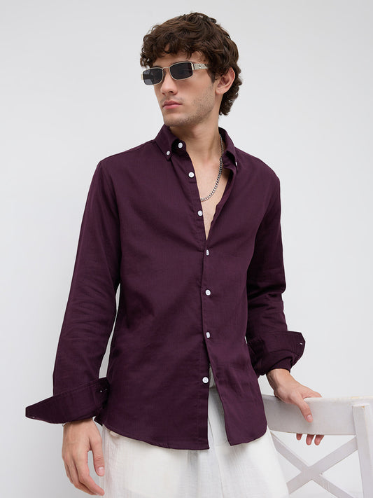 Matte Purple Button-Down Collar Business Shirt