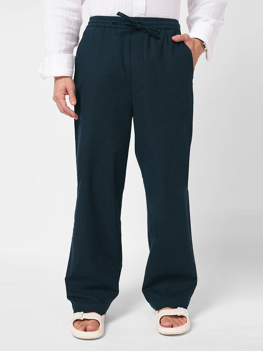 Navy Fine Weave Straight Fit Trousers