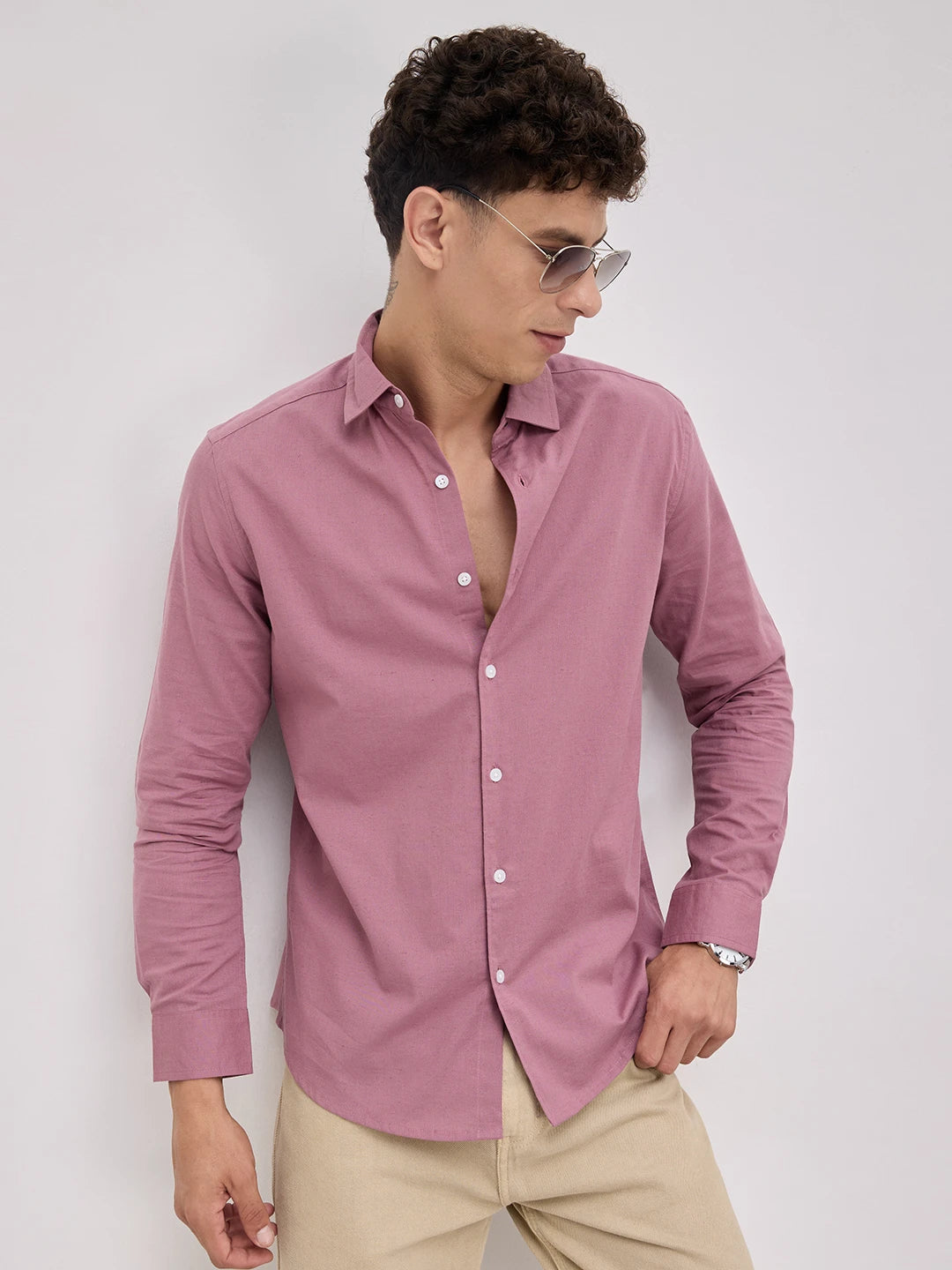 Luxe Mauve Linen Blend Shirt