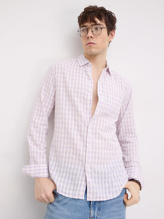 Muted Lilac Shadow Check Calm Aesthetic Shirt