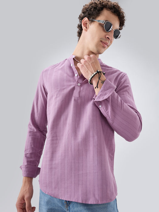 Elegant Lavender Textured Striped Kurta