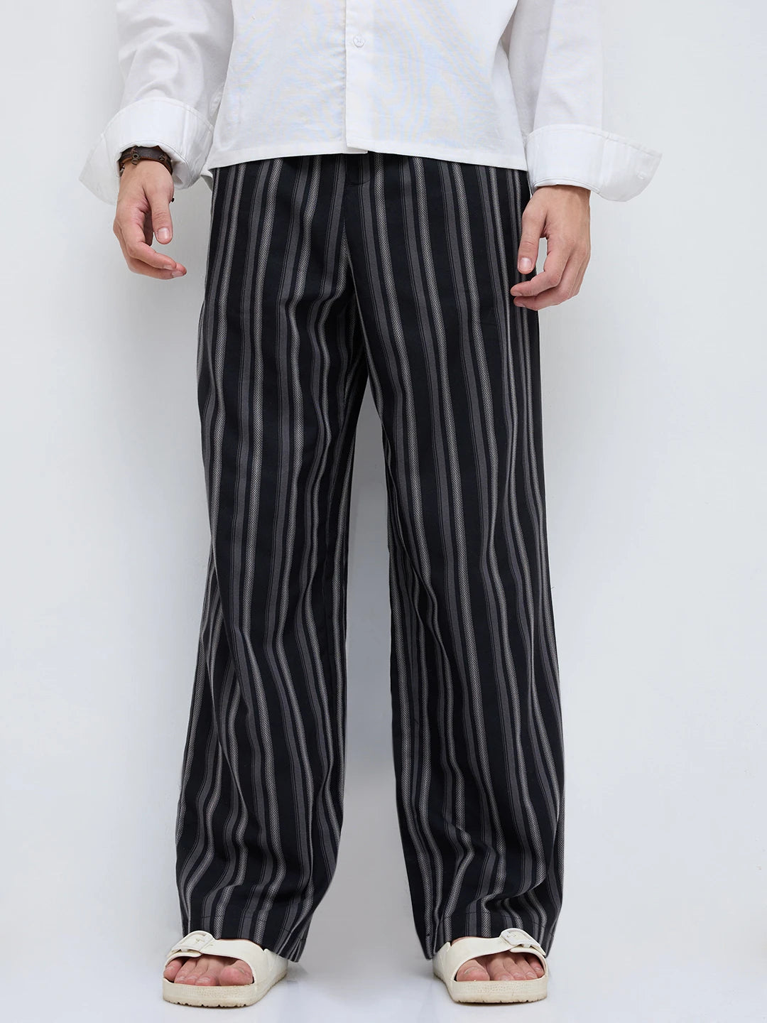 Timeless Black Striped Wide Leg Trousers