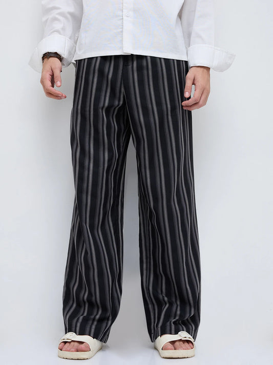 Timeless Black Striped Wide Leg Trousers