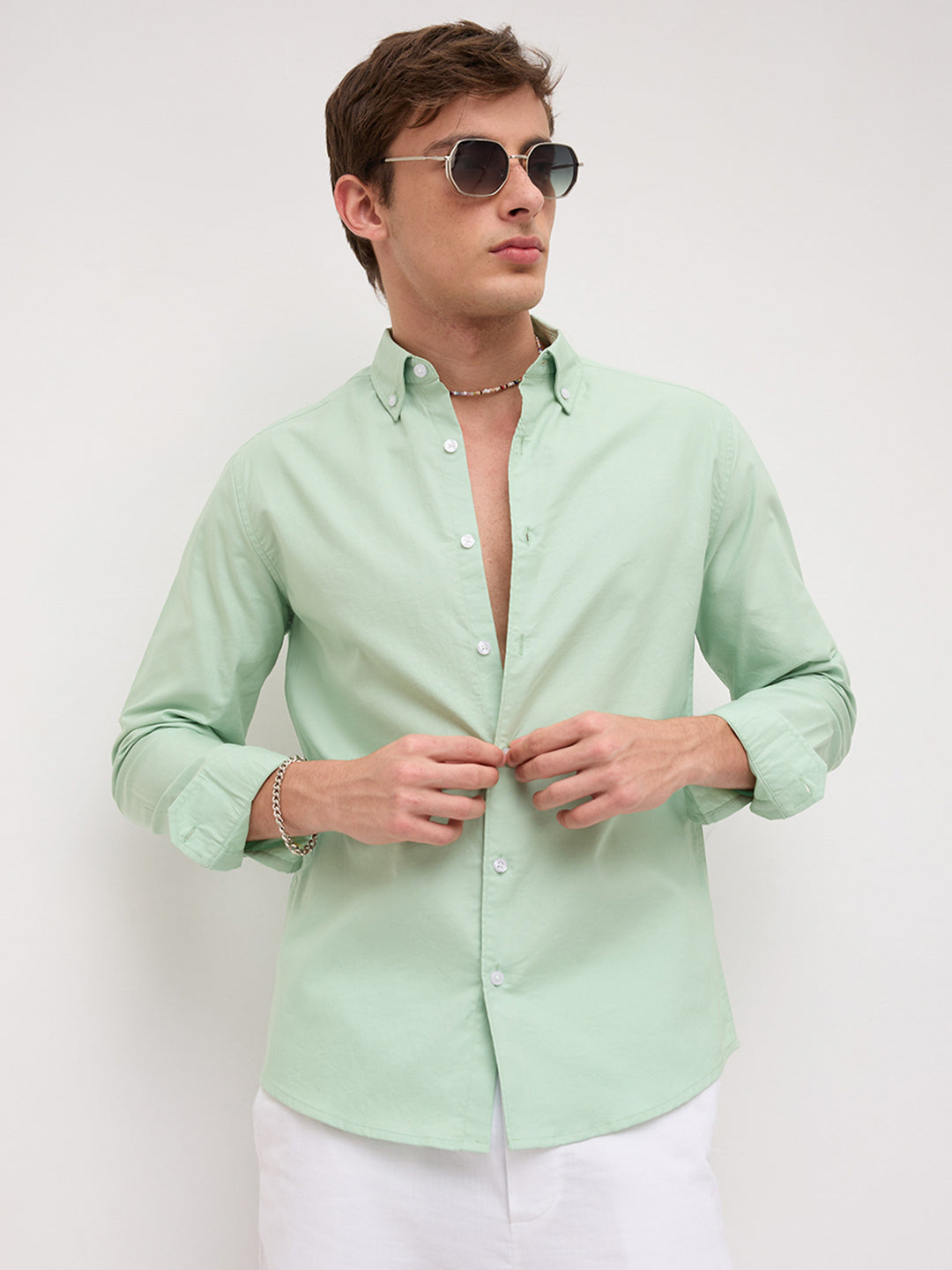 Seafoam Green Button-Down Collar Business Shirt