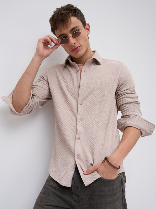 Urban Clay Beige Lozenge Textured Knitted Shirt